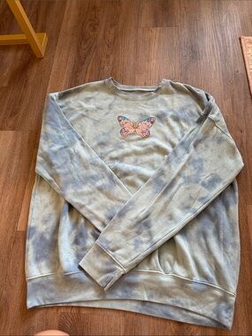 Women’s Light Blue Tie-Dye Butterfly Crewneck Sweater